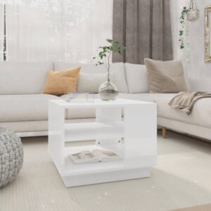 Modern High Gloss White Coffee Table Durable Engineered Wood with Storage Shelf