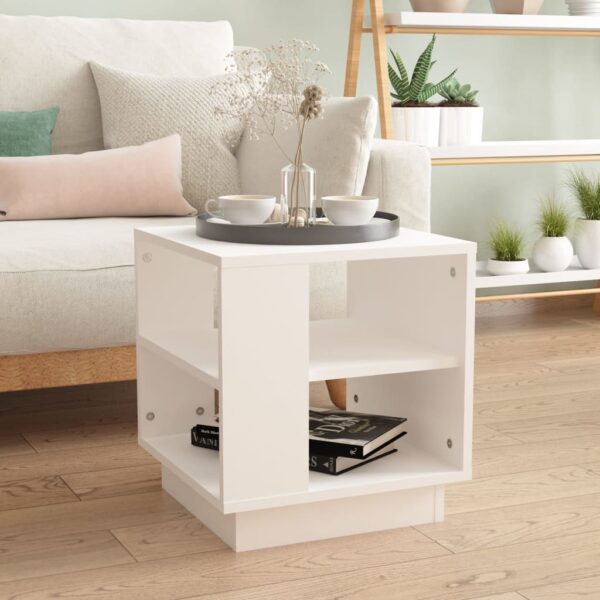 Modern White Coffee Table Engineered Wood Sturdy Two Shelf Living Room Furniture