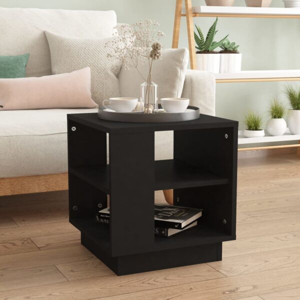 Modern Black Coffee Table Engineered Wood Sturdy Living Room Storage Shelves