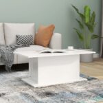 Chic White Coffee Table Sturdy Engineered Wood Modern Living Room Furniture