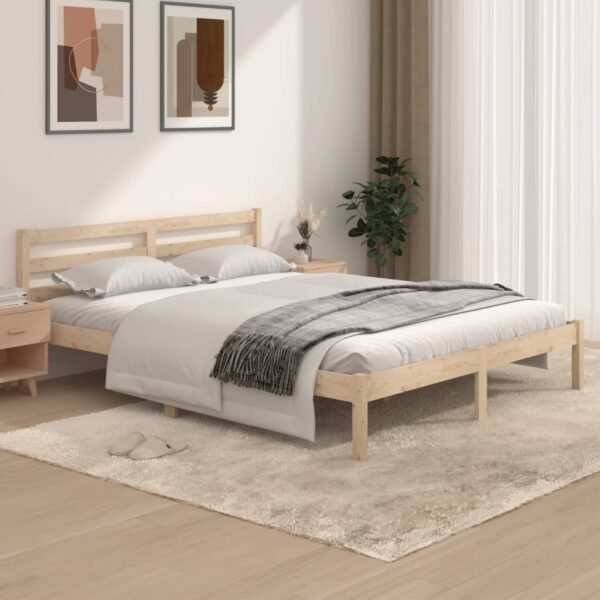 Queen Size Solid Pine Wood Bed Frame Sturdy Slats Comfort Headboard Rustic Look