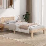 Solid Pine Wood Single Bed Frame with Sturdy Slats and Classic Headboard