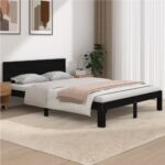 Bed Frame Black Solid Wood 137x187 cm Double Size