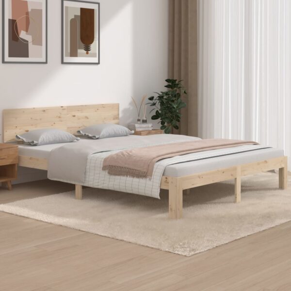 Queen Size Solid Pine Wood Bed Frame with Sturdy Slats and Headboard