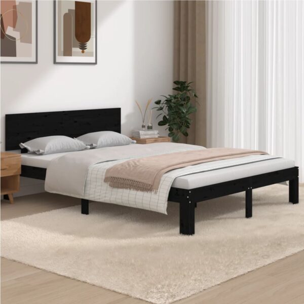 Bed Frame Black Solid Wood 153x203 cm Queen Size