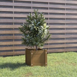 Solid Pinewood Garden Planter Honey Brown Square Flower Pot Outdoor Decor Patio