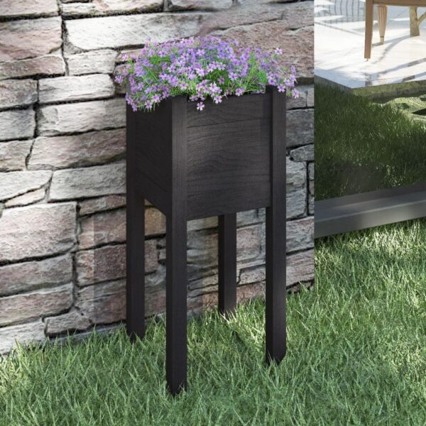 Solid Pinewood Garden Planter Raised Bed Black Weather-Resistant Outdoor Flower Box