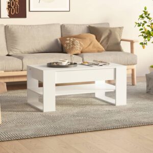 Chic White Coffee Table Modern Engineered Wood with Storage Shelf Home Furniture