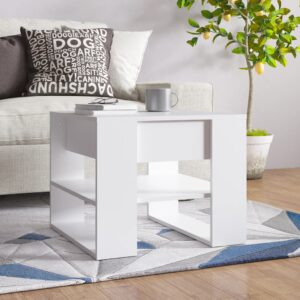 Chic White Coffee Table Engineered Wood Modern Living Room Storage Shelf Decor