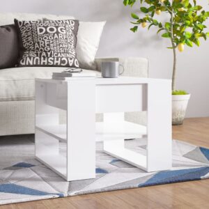 Modern High Gloss White Coffee Table Engineered Wood with Storage Shelf