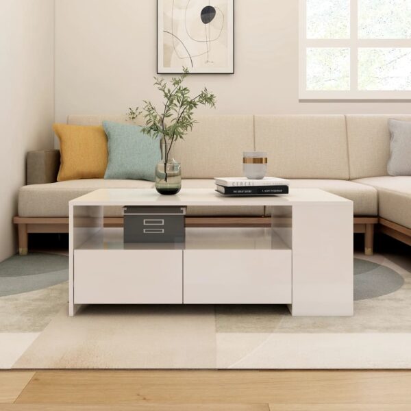 Coffee Table High Gloss White 102x55x42 cm Engineered Wood