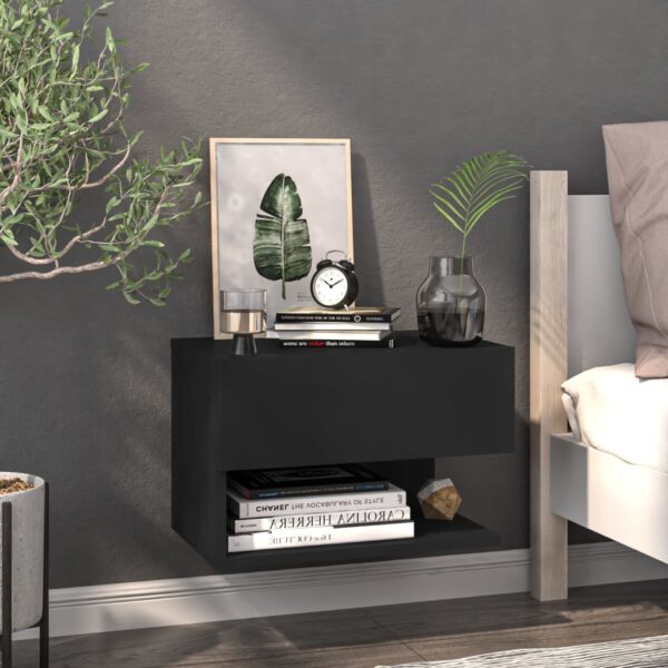 Chic Black Floating Nightstand Wall-Mounted Storage Shelf Space-Saving Cabinet