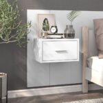 Chic High Gloss White Floating Bedside Cabinet Wall-Mounted Storage Drawer