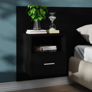 Chic Black Floating Bedside Cabinet Wall Mount Storage Drawer Space Saver Decor