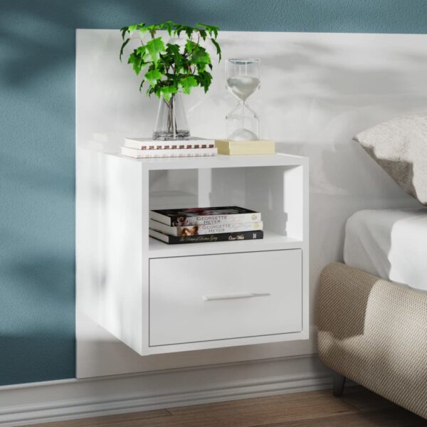 Chic High Gloss White Floating Bedside Cabinet Wall-Mounted Storage Drawer