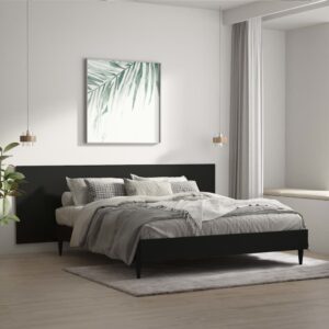 Elegant Black Engineered Wood Wall Headboard Classic Bedroom Decor Easy Mount