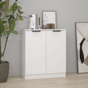 Chic White Sideboard Cabinet Minimalist Storage Organizer Engineered Wood