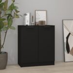 Chic Black Sideboard Storage Cabinet Engineered Wood Multifunctional Organizer