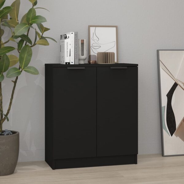 Chic Black Sideboard Storage Cabinet Engineered Wood Multifunctional Organizer