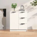 Chic White Sideboard Cabinet Minimalist Storage Organizer Engineered Wood