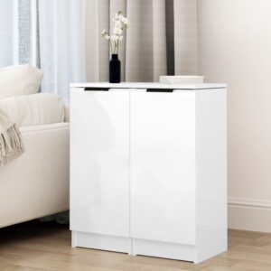 Chic High Gloss White Sideboards Set of Two - Engineered Wood Storage Cabinets