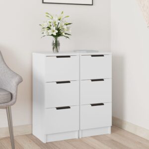 Elegant White Engineered Wood Sideboard Pair with Ample Storage Space