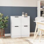 Chic White Engineered Wood Sideboard Pair - Versatile Storage Organizer