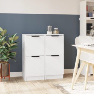 Chic White Engineered Wood Sideboard Pair - Versatile Storage Organizer