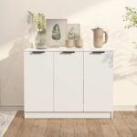 Modern White Sideboard Cabinet Ample Storage Space Sturdy Engineered Wood