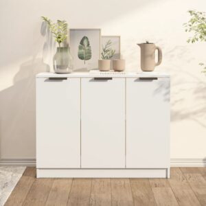 Modern White Sideboard Cabinet Ample Storage Space Sturdy Engineered Wood