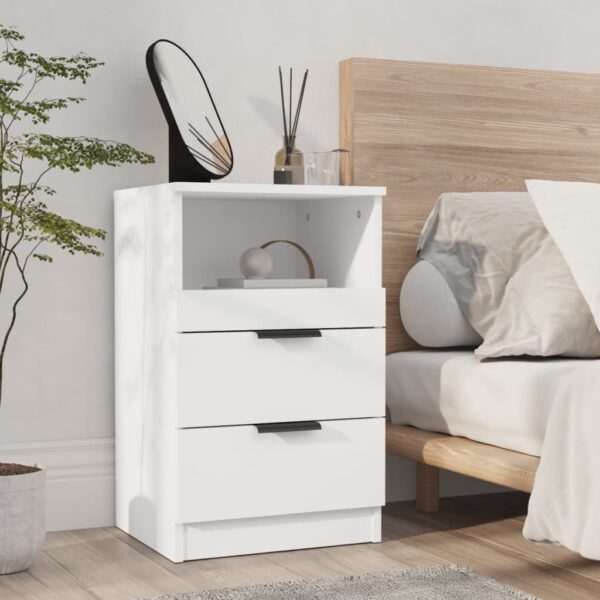 Elegant White Bedside Cabinet Nightstand with Drawers Storage Wood Furniture