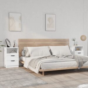 Elegant White Bedside Cabinets Pair with Drawers Engineered Wood Nightstands