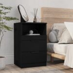 Elegant Black Bedside Cabinet Nightstand with Drawers and Storage Compartment