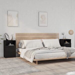 Elegant Black Bedside Cabinets Pair Engineered Wood with Storage Drawers