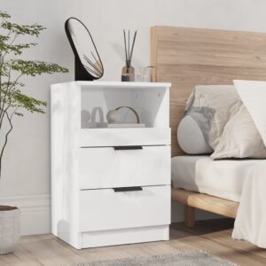 Bedside Cabinet High Gloss White Engineered Wood