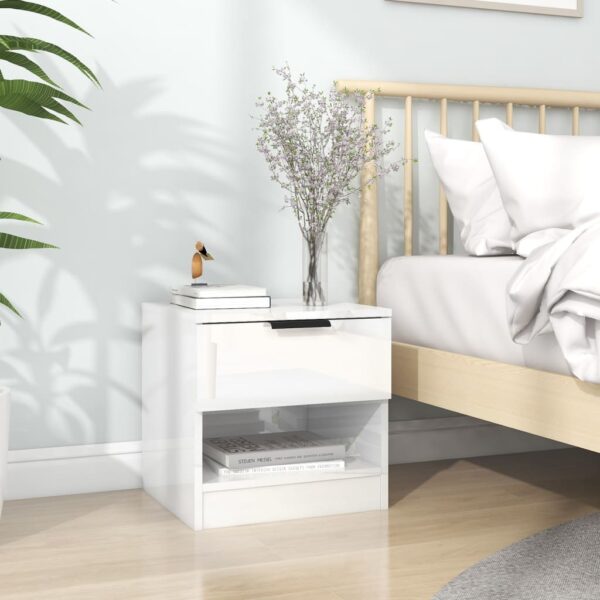 Bedside Cabinet High Gloss White Engineered Wood