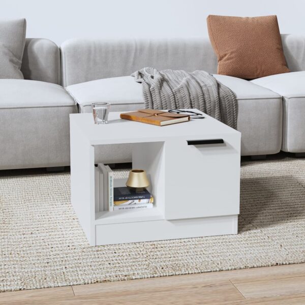 Elegant White Coffee Table Engineered Wood Modern Living Room Storage Display