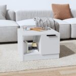 High Gloss White Coffee Table Modern Engineered Wood Chic Living Room Storage