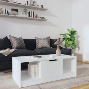 Elegant White Coffee Table Engineered Wood Spacious Modern Living Room Storage