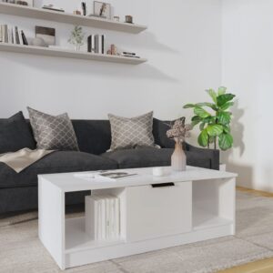 Elegant High Gloss White Coffee Table Modern Engineered Wood with Storage