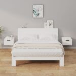 Chic High Gloss White Floating Bedside Cabinets Set of 2 - Wall Mount Storage