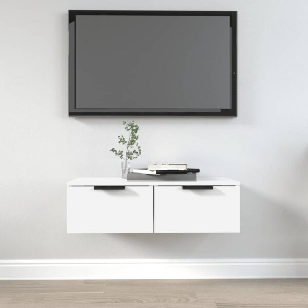 Elegant White Floating Wall Cabinet Spacious Storage Versatile Design Wood