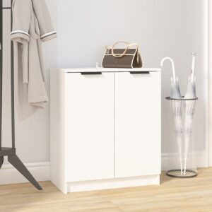 Elegant White Shoe Cabinet Storage Organizer with Doors Wood Cupboard Stand Rack