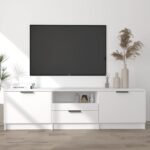 White Engineered Wood TV Stand Media Console Storage Cabinet Modern Design