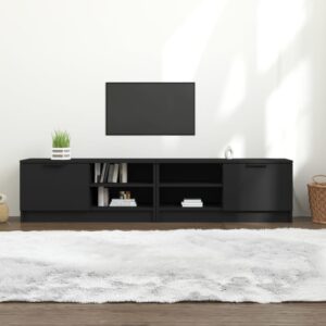 Modern Black Engineered Wood TV Stand Storage Cabinet Media Console Set of 2