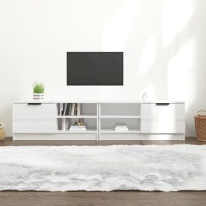 High Gloss White TV Stand Cabinet Set Modern Engineered Wood Media Storage Decor