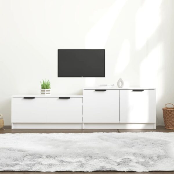 Modern White TV Stand Cabinet Media Console Storage Organizer with Shelves