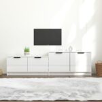 High Gloss White TV Stand Media Console Storage Cabinet Modern Engineered Wood