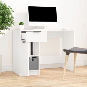 Chic White Home Office Desk with Storage Drawer and Compartments Study Table