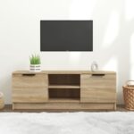 Stylish Sonoma Oak TV Stand Cabinet Engineered Wood Storage Organizer Display